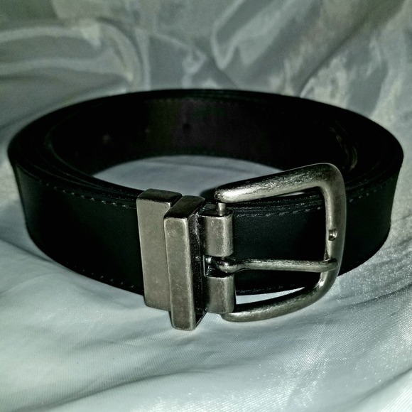 Mens Black Reversible Swivel Buckle Belt Size 44 FW21A404 Gunmetal Hardware  17 - Picture 2 of 5